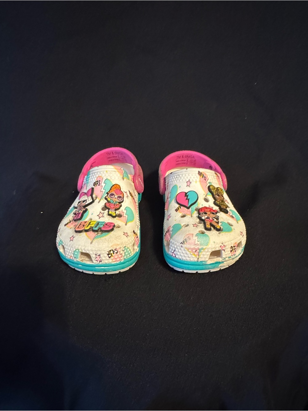 CROCS Kids' White Clog with Pink Strap and Teal Trim